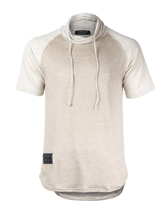 Men's Short Sleeve High Neck Longline Hipster Round Bottom Raglan T-Shirt