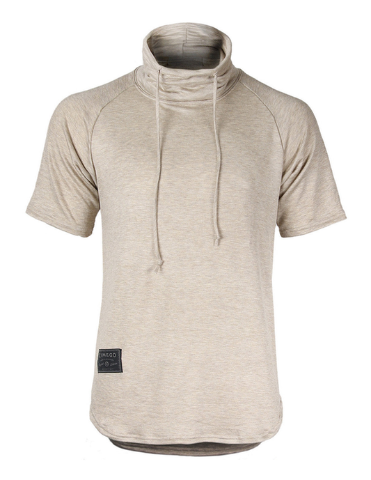 Men's Short Sleeve High Neck Longline Hipster Round Bottom Raglan T-Shirt