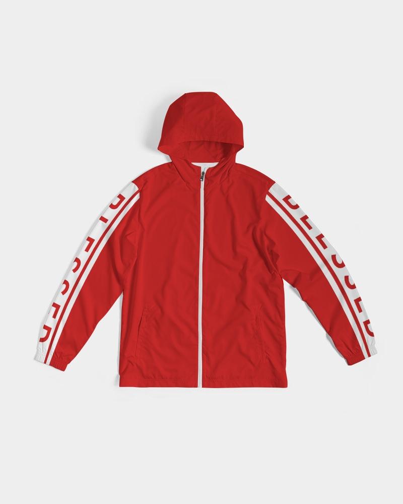 Mens Hooded Windbreaker - Blessed Sleeve Stripe Red Water Resistant