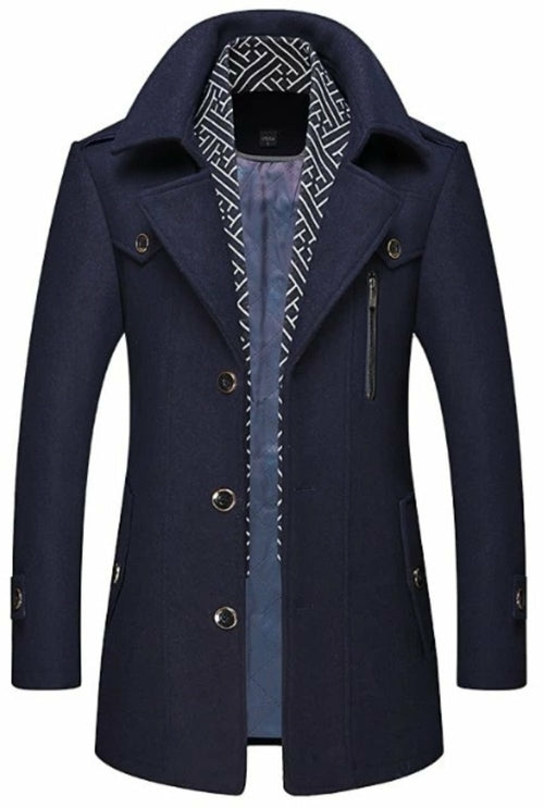 Men's Layered Collar Button Front Mid Length Coat