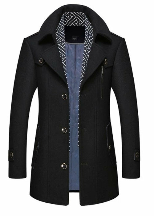 Men's Layered Collar Button Front Mid Length Coat