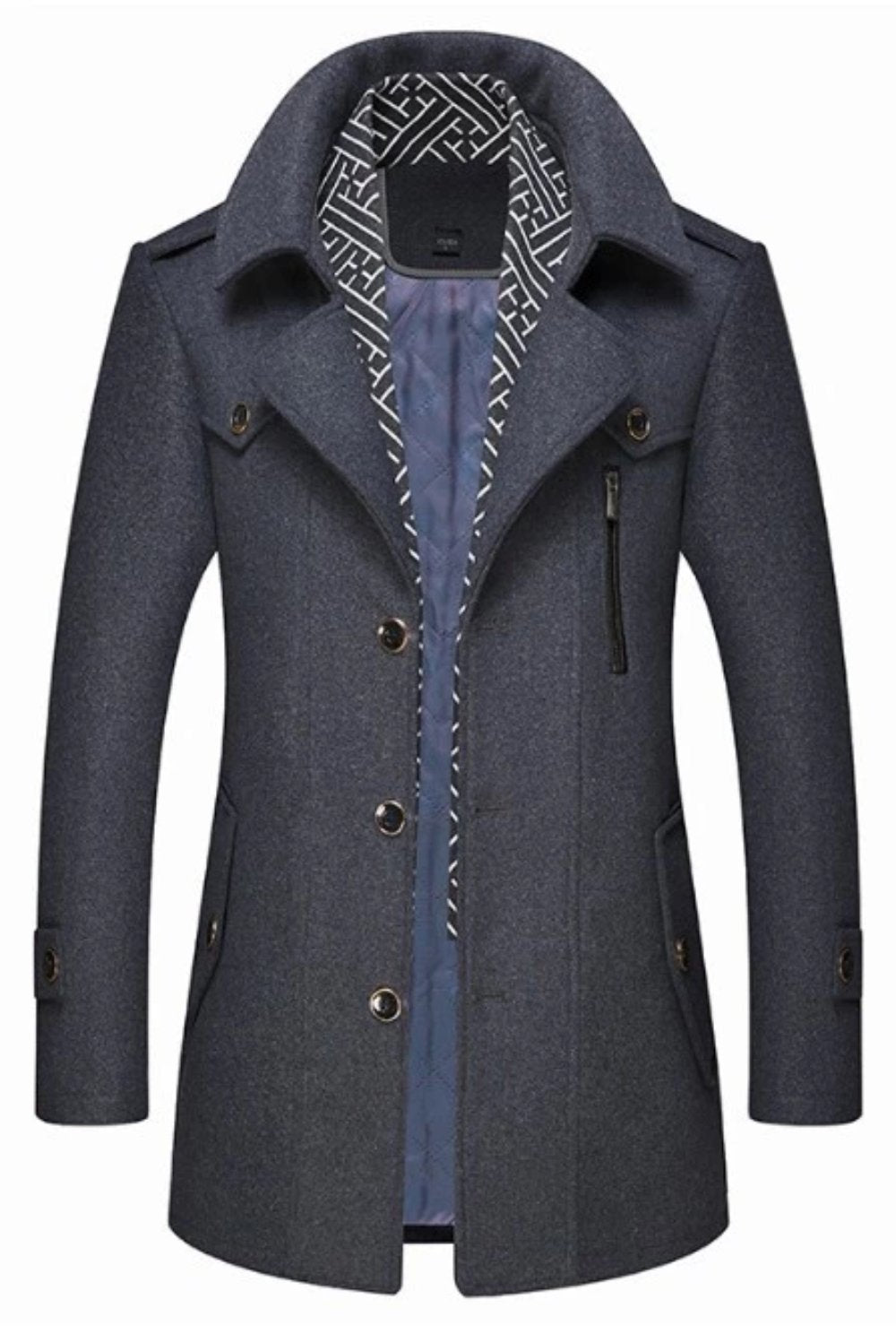 Men's Layered Collar Button Front Mid Length Coat