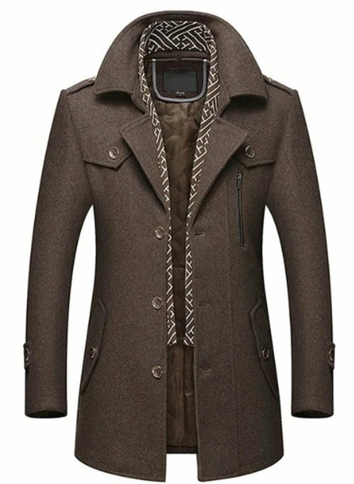 Men's Layered Collar Button Front Mid Length Coat