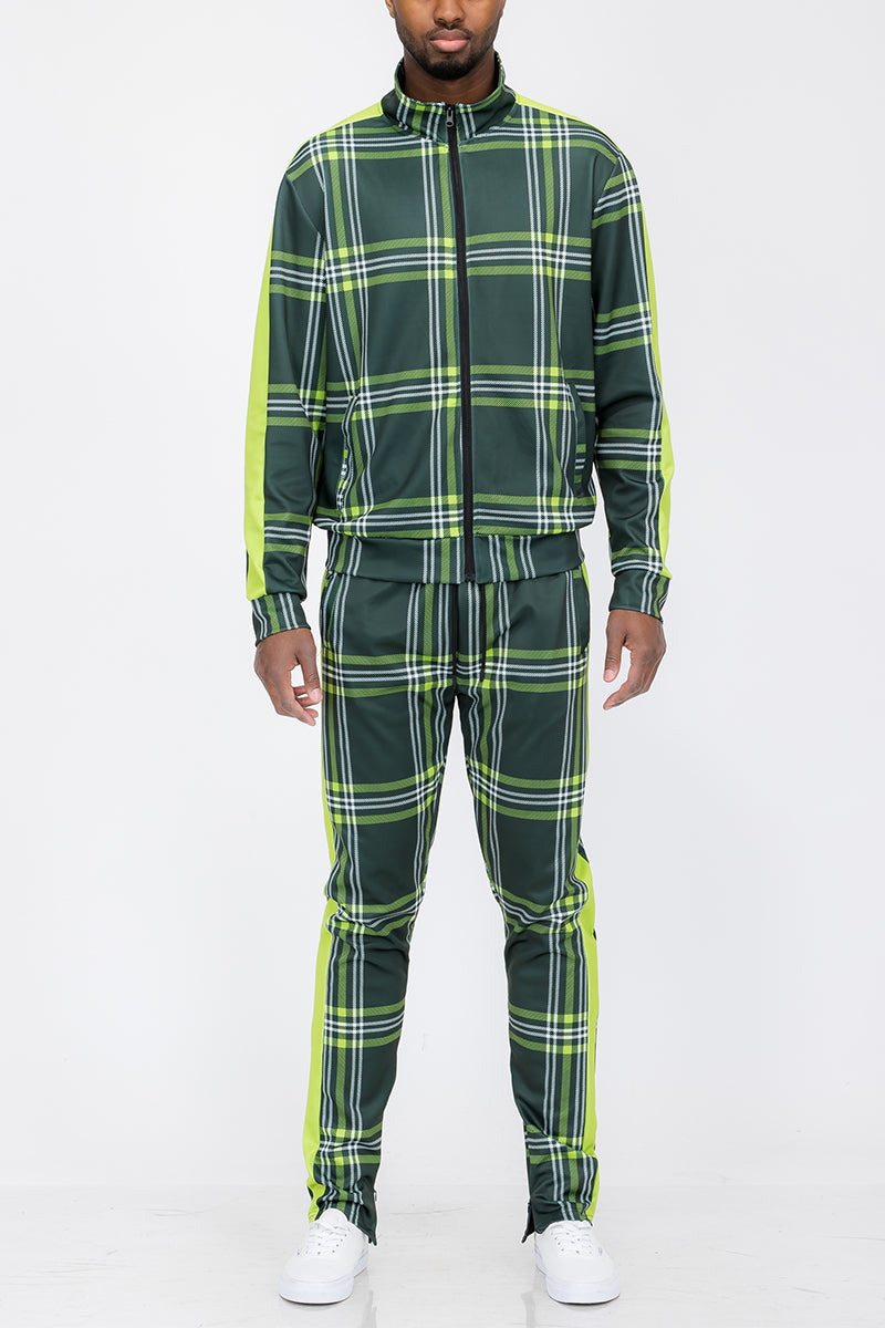 Plaid Track Jacket and Pant Set