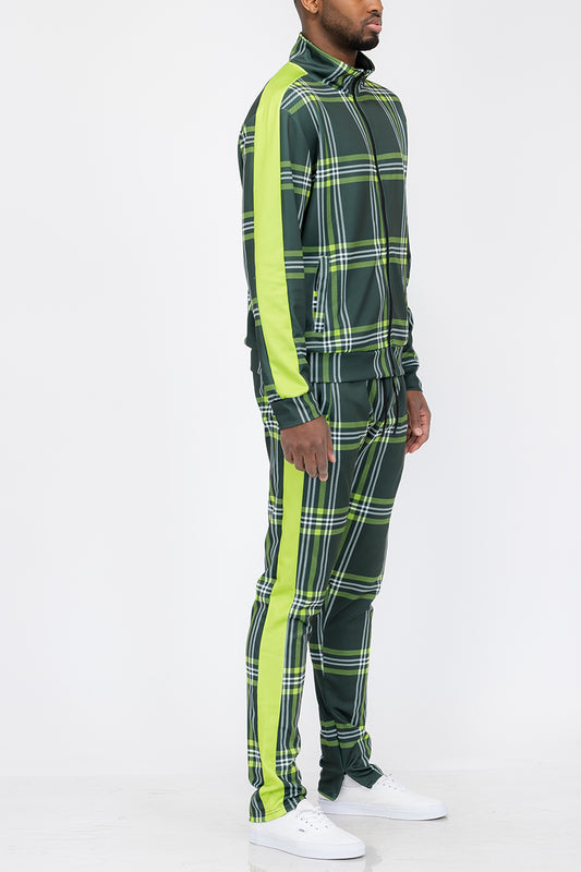 Plaid Track Jacket and Pant Set