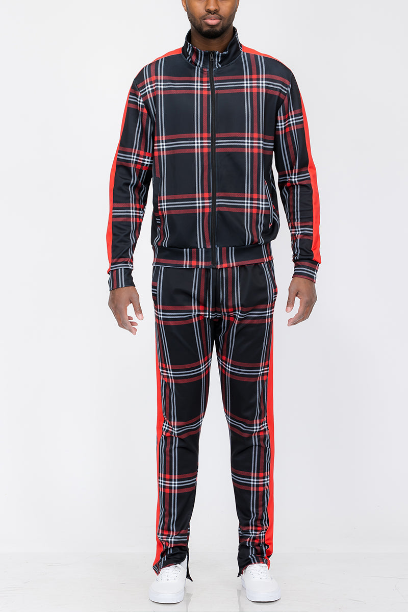 Plaid Track Jacket and Pant Set