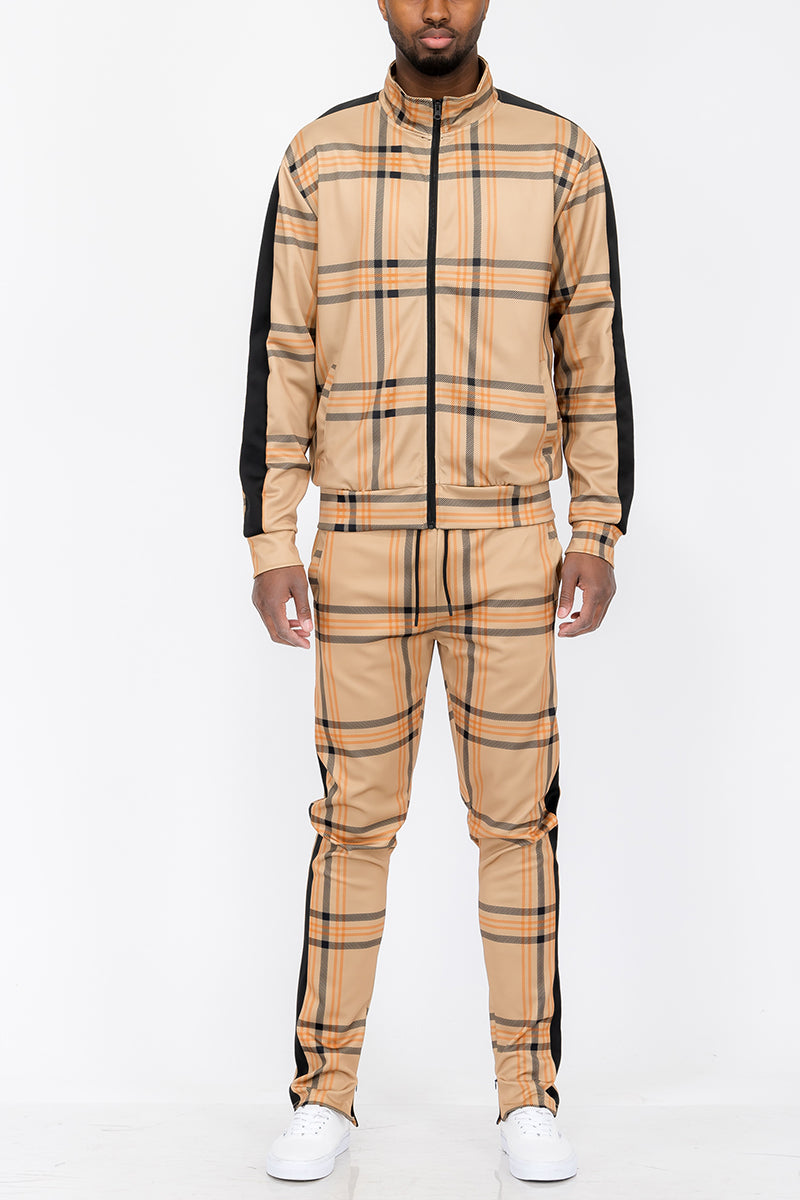 Plaid Track Jacket and Pant Set