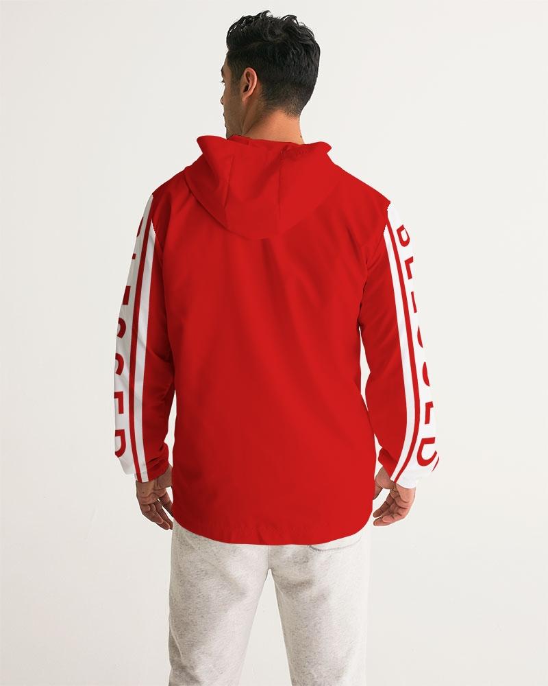 Mens Hooded Windbreaker - Blessed Sleeve Stripe Red Water Resistant