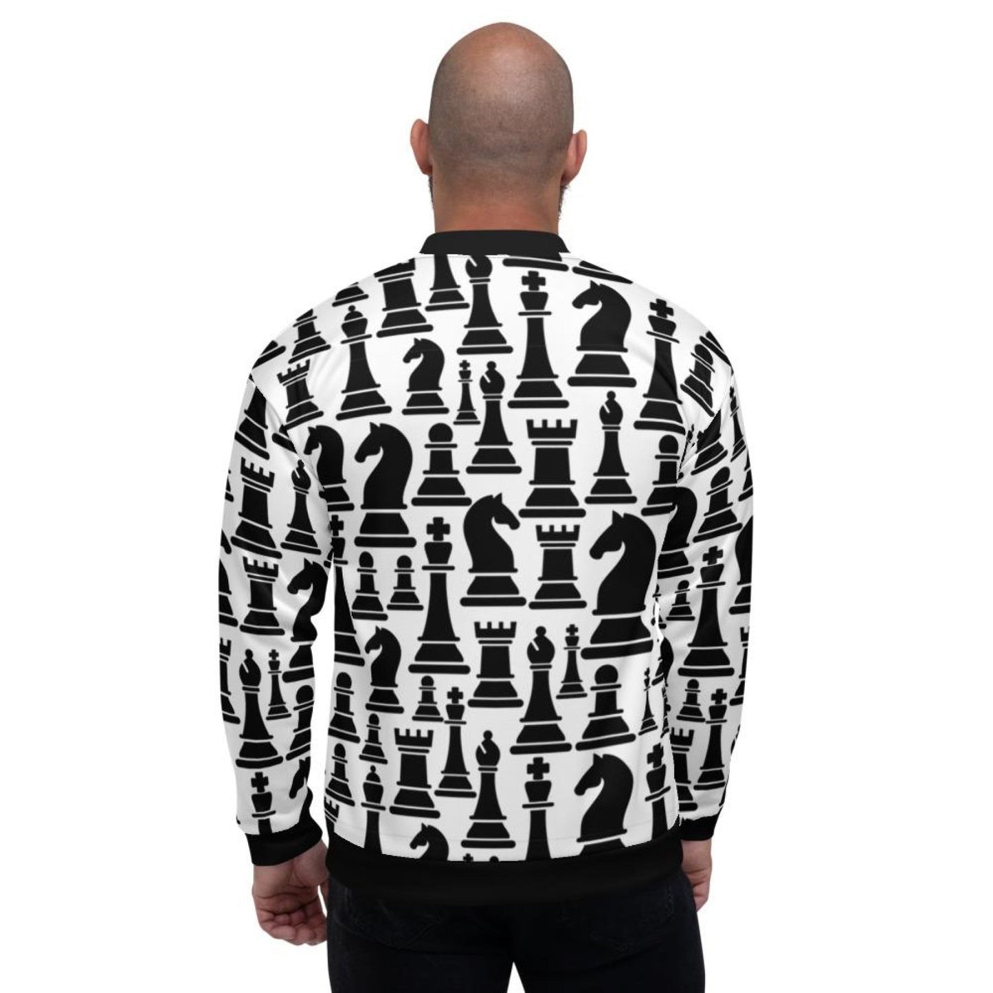 Men's Jacket - Black and White Chess Style Bomber Jacket