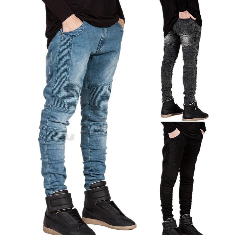 Men's Jeans Denim Trousers Slim Fit Stretch Pin-Tuck Denim Pants