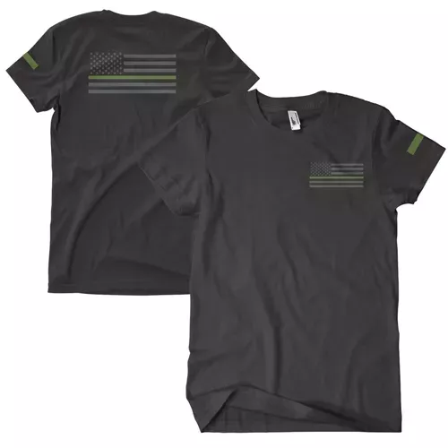 USA Flag/Thin Green Line Men's T-Shirt Black - Large